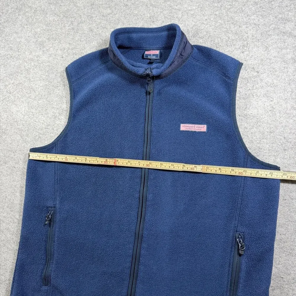 Vineyard Vines Fleece Vest Mens M Navy Full Zip High Collar Preppy Outdoor Layer